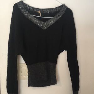 Free People black/silver drop shoulder sweater